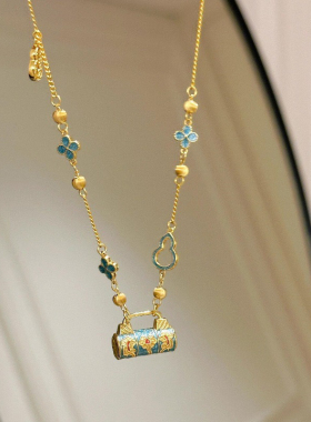 轻奢复古新中式珐琅葫芦四叶花包包项链中国风气质高级时尚锁骨链