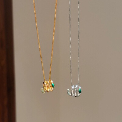 Vintage中古轻奢高级绿宝石卷卷蛇项链环绕设计小众独特精致颈链