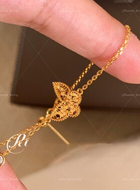 法式轻奢复古高级圆钻碎冰冰蝴蝶手链耳钉项链新中式百搭精致套装