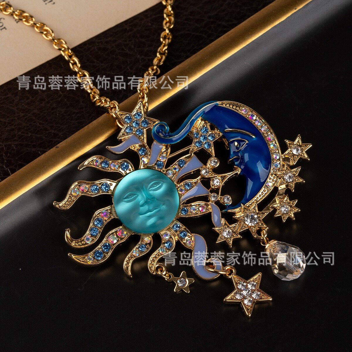 中古饰品批发欧洲古董摩恩脸太阳月亮日月vintage项链独特高级感