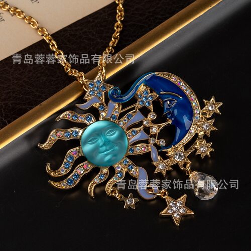 中古饰品批发欧洲古董摩恩脸太阳月亮日月vintage项链独特高级感