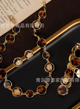 老钱风项链配饰复古豹纹轻奢小众品牌劳伦打标中古饰品高货高级感