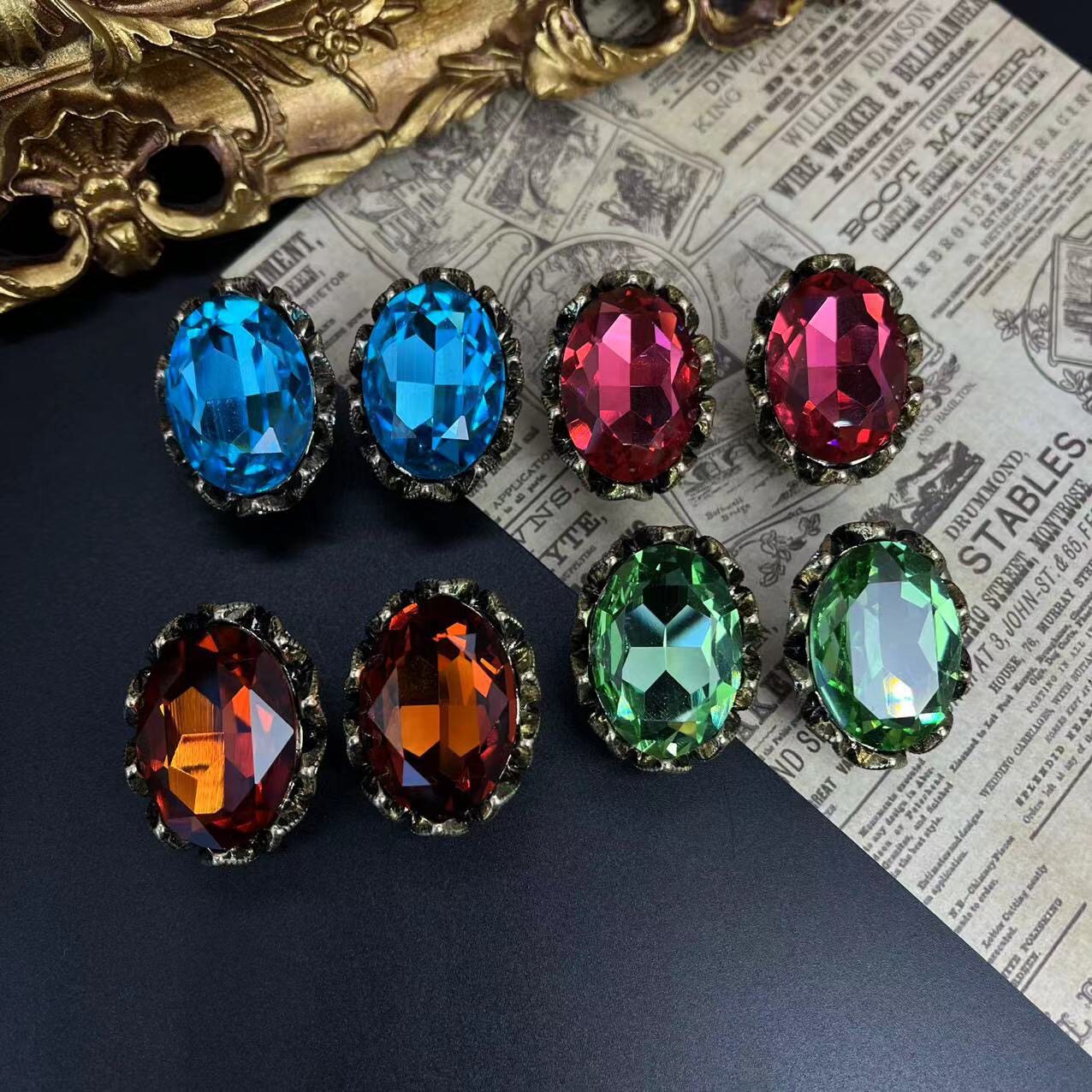 青岛中古vintage复古莱茵石水晶玻璃耳钉 欧美文艺镶钻耳钉饰品