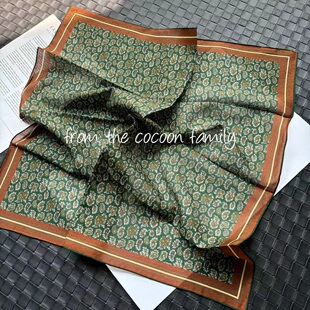 绿色腰果暗纹舒服丝棉中方巾亲肤柔软透气显品质手工边围巾女春秋