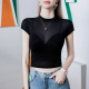 网纱T恤女短袖 包袖 2025春季 内搭性感女装 上衣 新款 立领辣妹风短款
