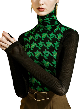 千鸟格拼接蕾丝打底衫女洋气