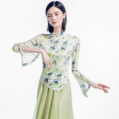 旗袍款舞蹈上衣女网纱