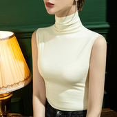 新款 德绒高领打底衫 女修身 2021秋季 无袖 双面磨毛纯色秋冬内搭背心