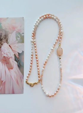 百搭超仙樱花粉珍珠饰品天然石串珠项链手工作品锁骨链轻奢小众