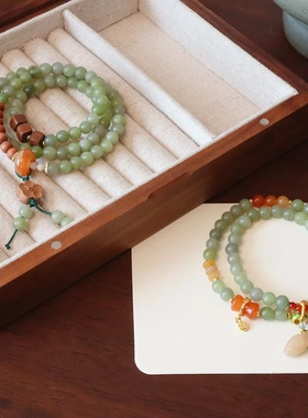 青山黛灵隐新中式天然青玉圆珠檀木手串女气质小众国潮手链手串