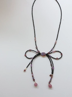 新中式国风项链小众松石绿单珠粉水晶长款国风旗袍项链