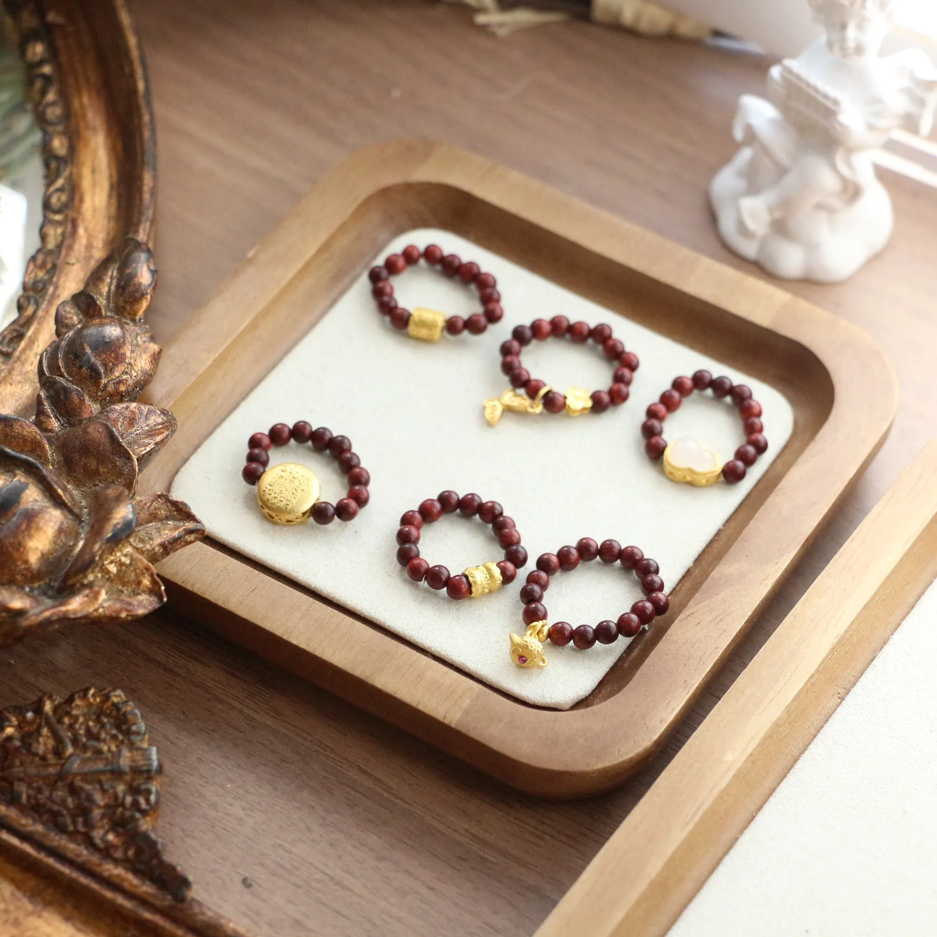 扎基拉姆民族风红木把把壶戒指女原创手作小众个性葫芦木珠串珠