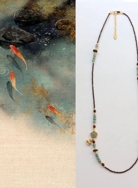 新中式国风项链天然翡翠 有钱花长款毛衣链原创设计拿货