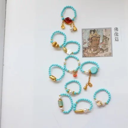 玛瑙天珠串珠弹力绳戒指小众个性轻奢百搭指环直播