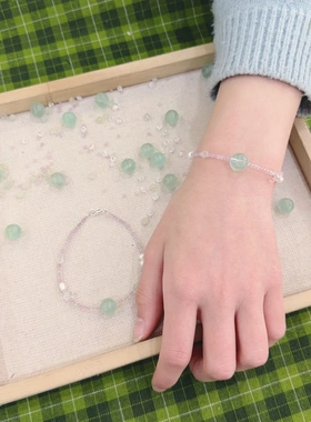 天然水晶天然珍珠绿萤石珍珠极细简约手链摩根石手串