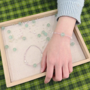 天然水晶天然珍珠绿萤石珍珠极细简约手链摩根石手串