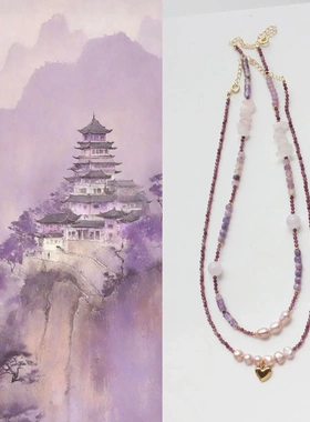 夏季新品小众轻奢复古天然石天然紫水晶串珠项链女锁骨链颈链礼物