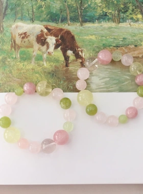 糖果配色 夏季甜蜜水晶串串珠手串 个性设计粉水晶柠檬晶白水晶球