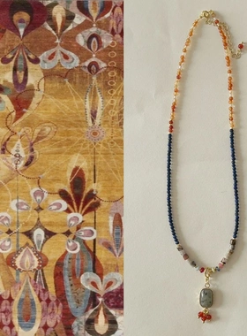 青金石玛瑙敦煌天然石串珠项链闪光石吊坠异域新中式配饰女