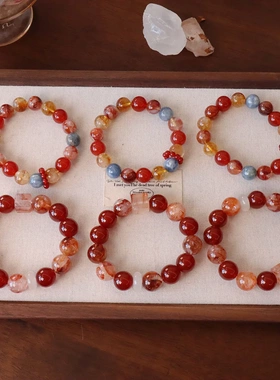 12MM天然红胶花红玛瑙手串女方糖蓝晶石水晶手链高级感显白