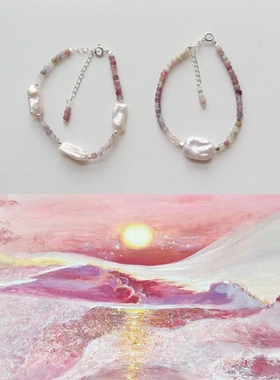 巴洛克不规则淡水珍珠手链女气质紫色渐变天然石串珠项链手串