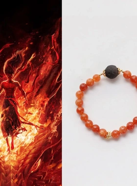 黑曜石魔丸手串 手工串珠天然石元素设计手链橙黑自产销