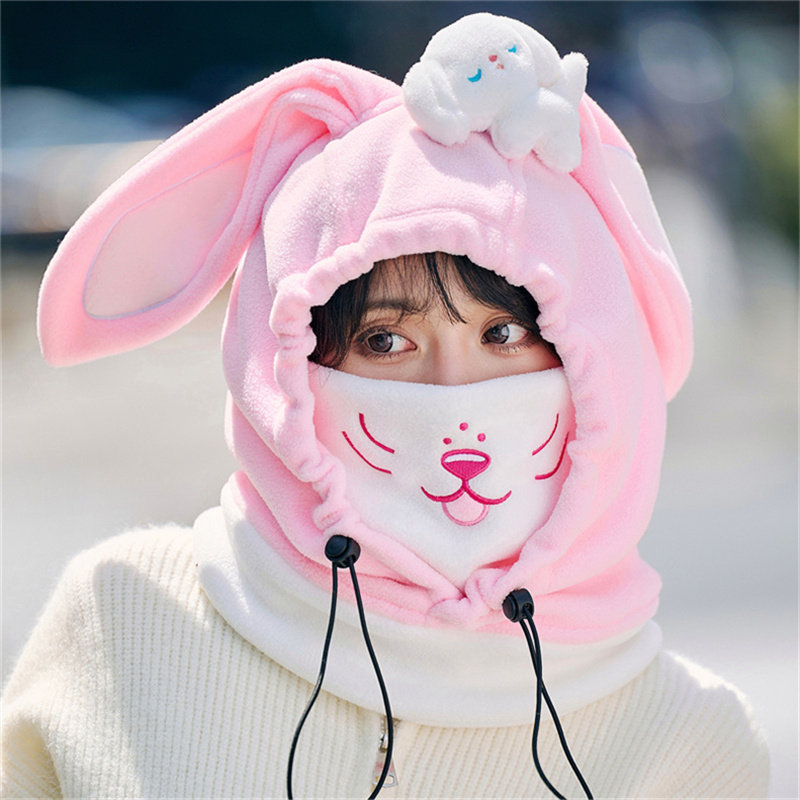 冬天帽子女户外可爱保暖骑车围脖帽口罩一体可戴头盔加厚套头帽