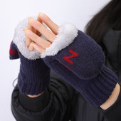 新秋冬翻盖半指手套男可爱骑车保暖加绒加厚成人青少年学生女写字