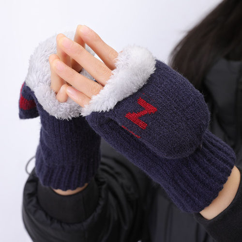 秋冬半指翻盖手套针织男女