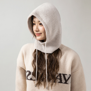佩昵 帽子女冬季羊毛巴拉克拉法帽针织保暖护耳围脖一体连帽头套