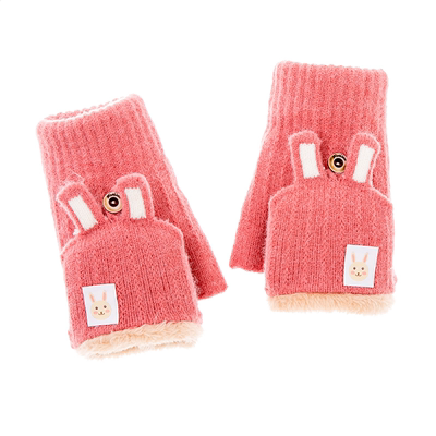 翻盖加绒加厚青少年写字半指手套