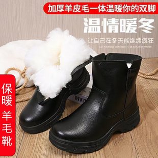 冬季 男女雪地靴 东北保暖纯羊毛高筒靴皮毛一体休闲一脚蹬拉链棉鞋