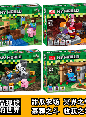 我的世界甜瓜农场冥界之争鸡舍人仔中国积木场景男孩拼装玩具拼图