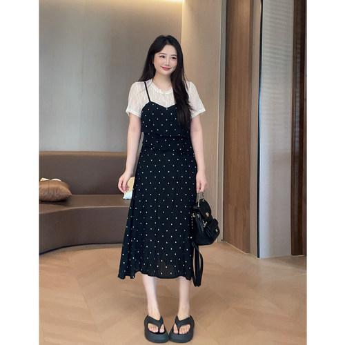 气质假两件碎花收腰显瘦连衣裙