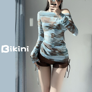 鲨鱼小姐比基尼三件套2024新款 夏 保守学生遮肚显瘦泡温泉泳衣女款