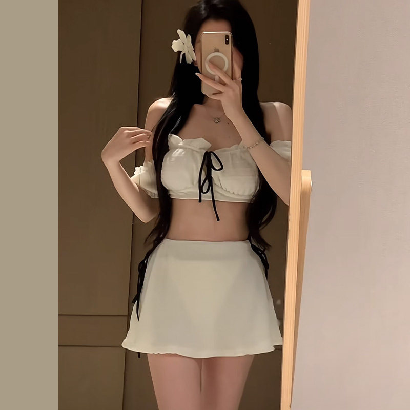 鲨鱼小姐韩系ins风辣妹性感纯欲分体泳衣三件套泡泡袖沙滩比基尼,运动/瑜伽/健身/球迷用品,比基尼,淘宝优惠券,粉丝福利购,淘宝优惠卷