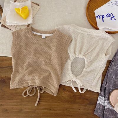 2026韩版童装女童夏季纯色无袖洋气背心后背镂空潮款1-5岁上衣T恤