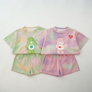 韩国童装26夏套装儿童夏天衣服兄妹装宝宝夏装彩虹熊短袖短裤两件