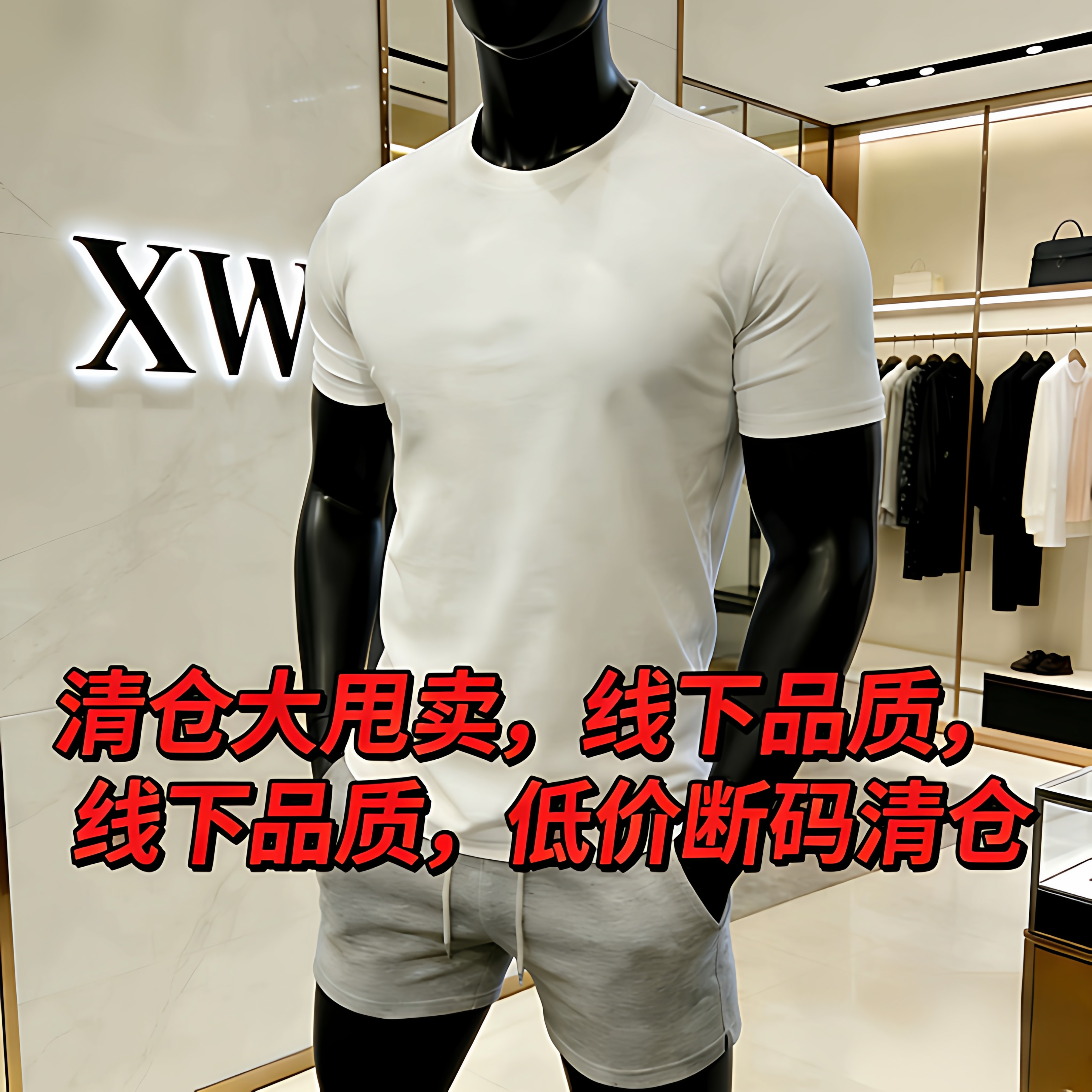 大仓断码捡漏夏季短袖男款大码纯棉t恤肌肉感型男 T小领口设计