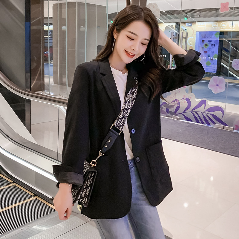 西装外套女2021秋季新款韩版小个子百搭宽松气质春秋黑色小西服潮