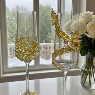 创意金色蝴蝶diy婚礼敬酒杯香槟杯一对材料手工订婚新婚结婚礼物
