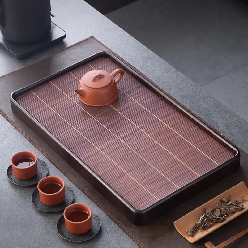 茶盘干泡台高颜值中式复古茶盘接水盘小型沥储水简约竹席茶具托盘
