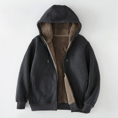 羊羔绒潮男休闲加绒加厚卫衣外套