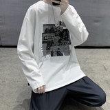 印花长袖t恤男潮牌宽松圆领上衣纯棉内搭打底衫春秋衣服DF282TP25，男装T恤，电商A102-1