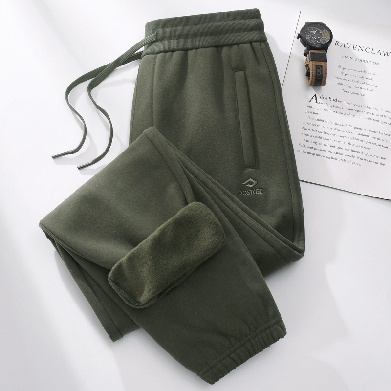 轻奢重磅加绒卫裤男秋冬宽松运动裤加厚保暖男女同款束脚休闲裤子