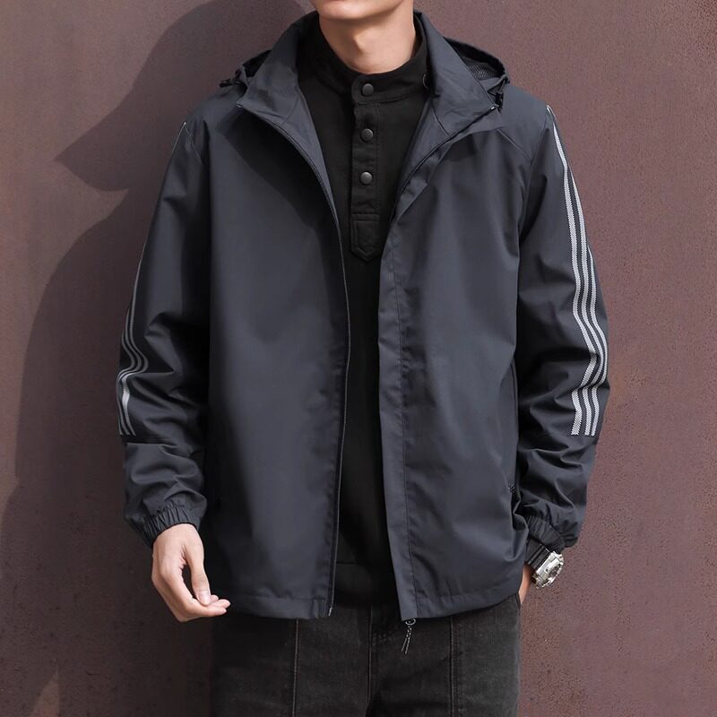 轻奢潮牌运动连帽夹克男士春秋新款宽松大码美式潮流休闲短款外套