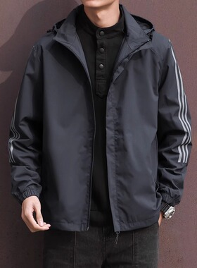 轻奢潮牌运动连帽夹克男士春秋新款宽松大码美式潮流休闲短款外套