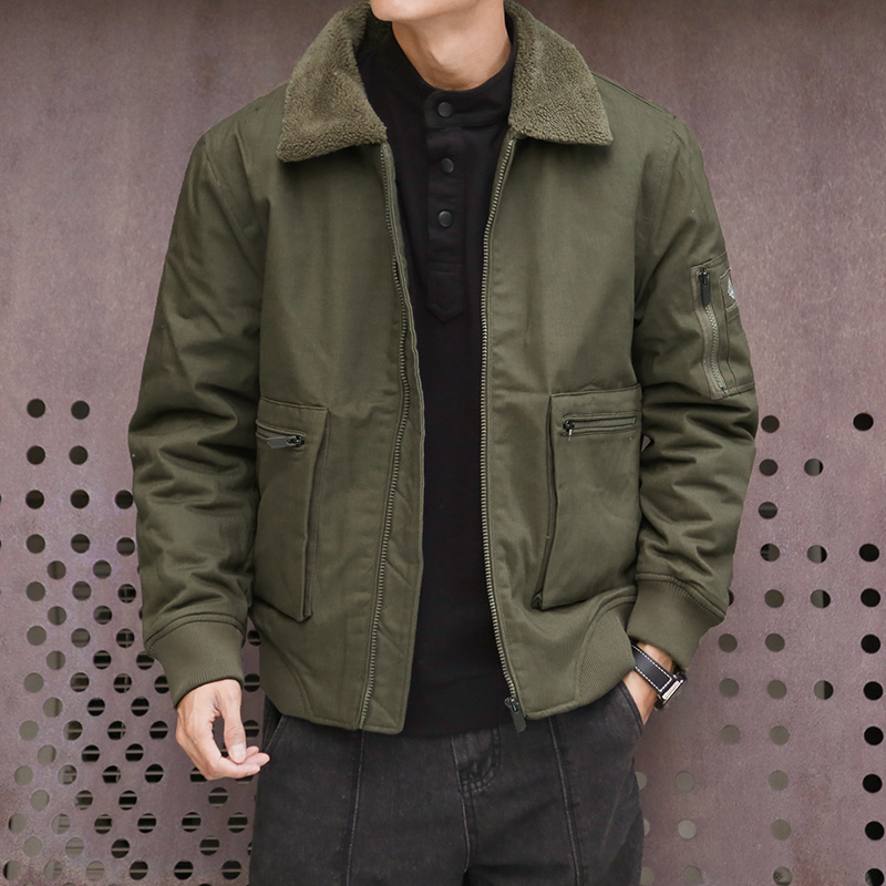 羊羔绒棉服男冬季加绒加厚美式潮流大码休闲保暖翻领短款棉衣外套