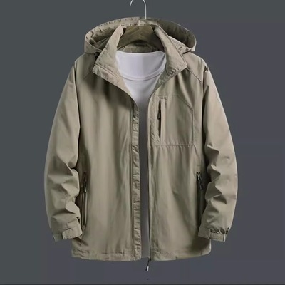 轻奢潮牌休闲夹克外套男秋季新款宽松连帽美式潮流运动大码冲锋衣