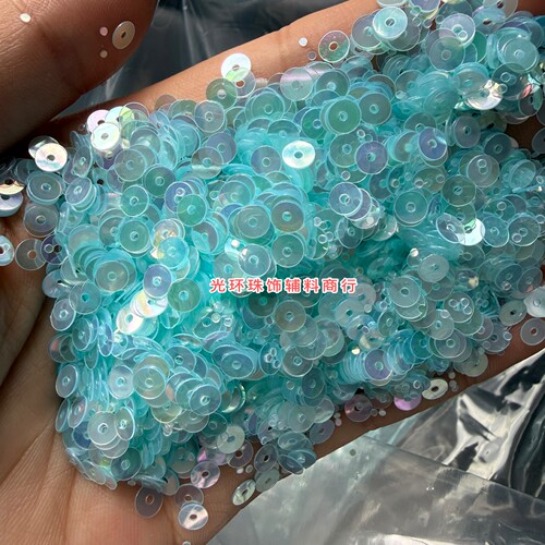 2mm-12mm圆形幻彩粉蓝色亮片浅蓝色中孔平片手工材料DIY饰品配件